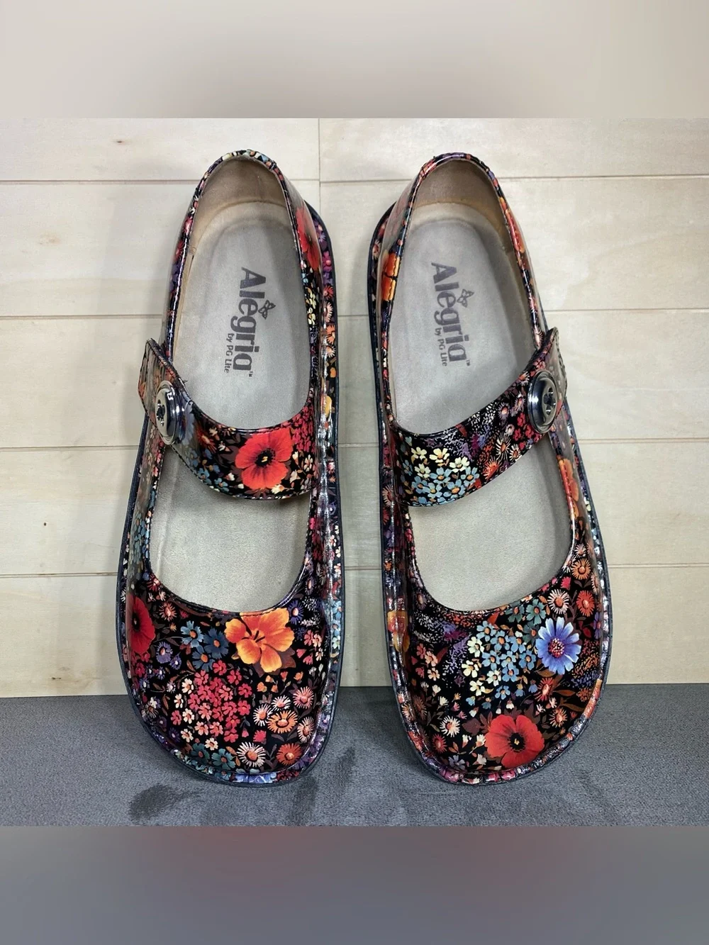 Alegria Paloma Mary Jane Floral Black Women's Size 10 Shoes EU40 Patent Leather - Picture 8 of 11
